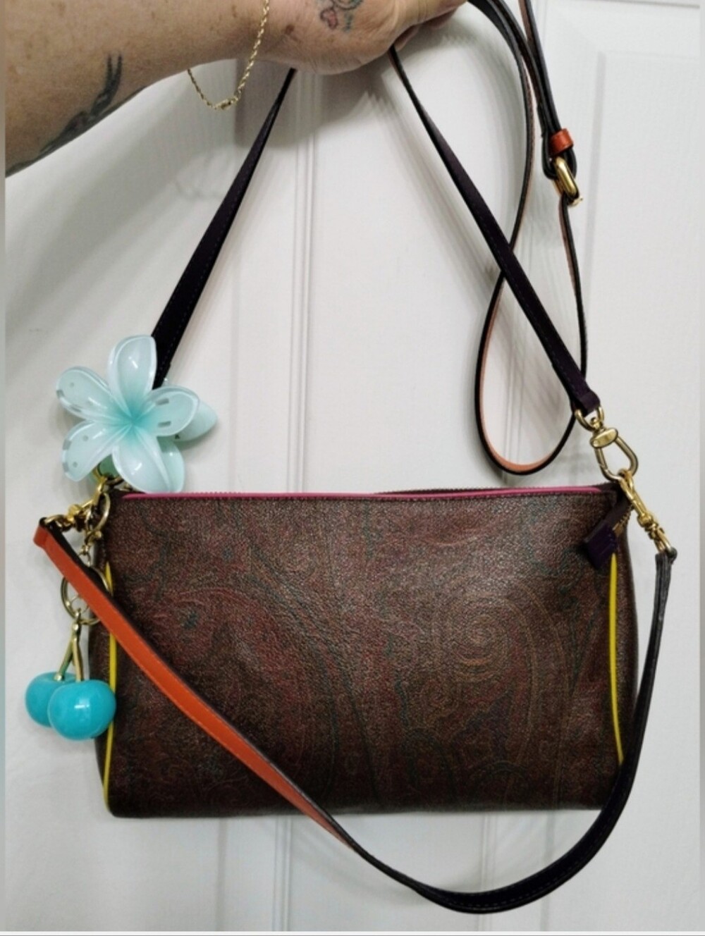 ETRO  Women’s Crossbody Bag - Multicolor Paisley Leather with Turquoise Accents